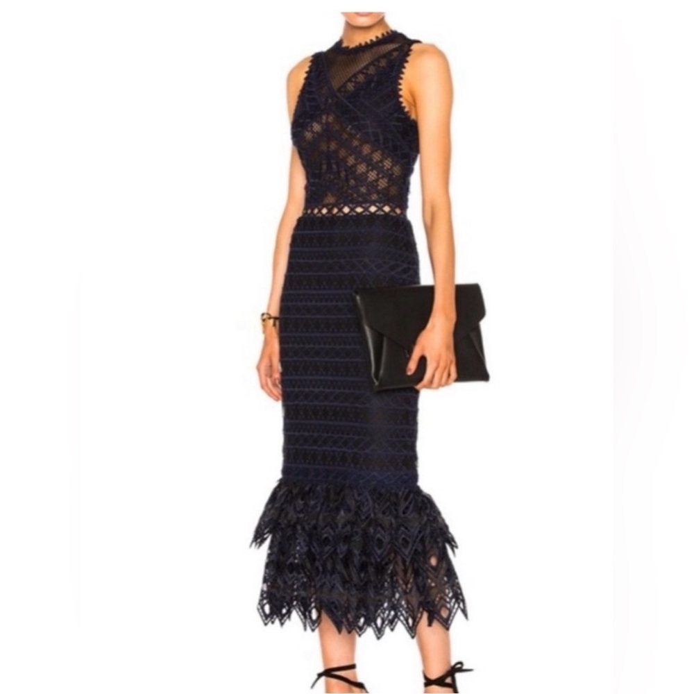 Jonathan Simkhai Navy Black Lace Midi Dress Sleeveless Fit & Flare Size 0